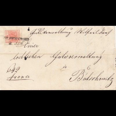 Österreich: 1855: Bogenecke auf Brief mit Textinhalt