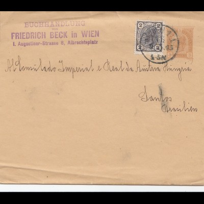 Österreich: 1905: Ganzsachenumschlag Buchhandlung Beck nach Santos/Brasilien