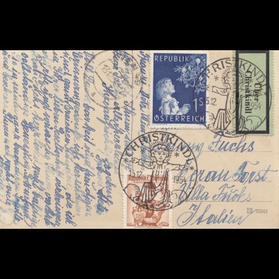 Österreich: 1954: Christkindl auf Postkarte nach Italien