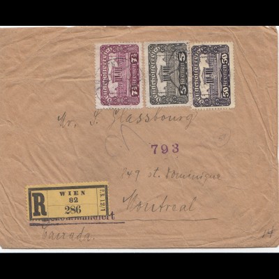 Ö: 1. Republik: 1921: Einschreiben Wien nach Canada/Montreal