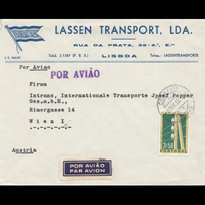 Portugal: 1955: Luftpost Lisboa nach Wien