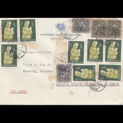 Portugal: 1957: Lisboa Brief als Luftpost nach USA