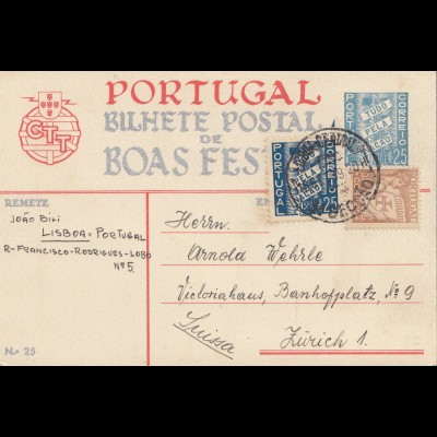 Portugal: 1939: Ansichtskarte Lisboa nach Zürich