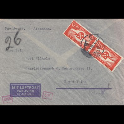 Portugal: 1940: Brief nach Berlin, Zensur Luftpost