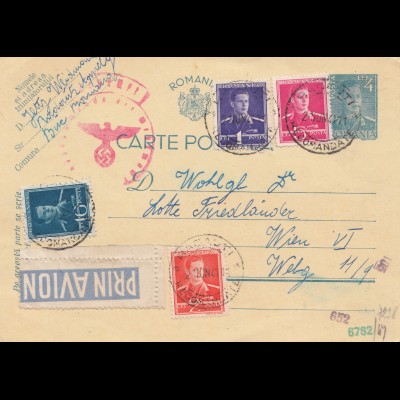Rumänien: 1941 Ganzsache Luftpost nach Wien