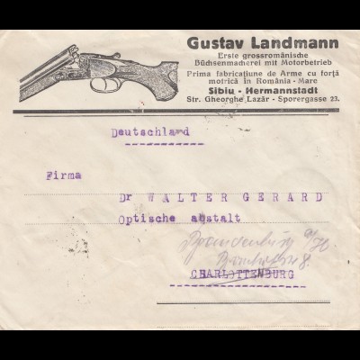 Rumänien: 1924: Landmann Sibiu-Hermannstadt nach Berlin