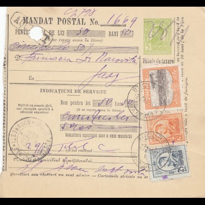 Rumänien: 1913: Mandat Postal Bucuresti nach Jassy