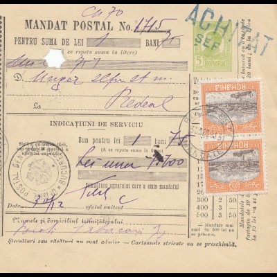 Rumänien: 1913: Mandat Postal Bucuresti nach Bedeal