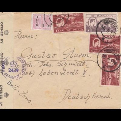 Rumänien: 1948: Brief nach Lebenstedt, Zensur Brit. Zone