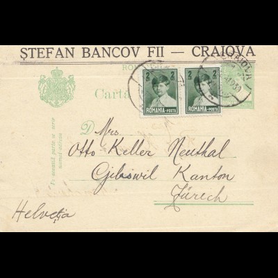 Rumänien: 1930: Karte Craiova nach Zürich