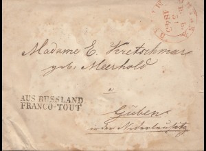 Russland: 1843: Brief aus Russland Branco Tout nach Guben über Tilsit