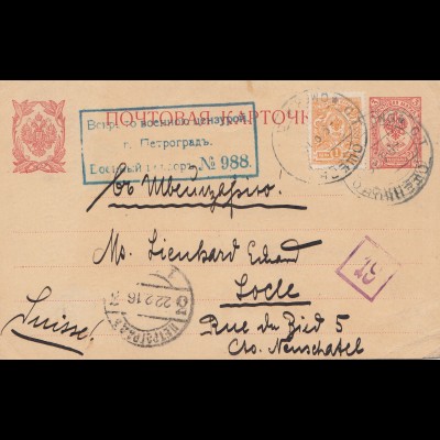 Russland: 1916: Brief in die Schweiz