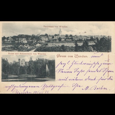 Russland: 1899: Ansichtskarte Gruss aus Wenden nach Frankreich