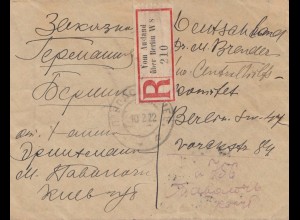 Russland: 1922: Brief als Einschreiben nach Berlin