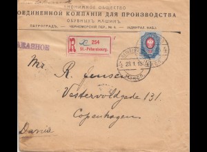 Russland: 1915 Einschreiben St. Petersbourg nach Copenhagen