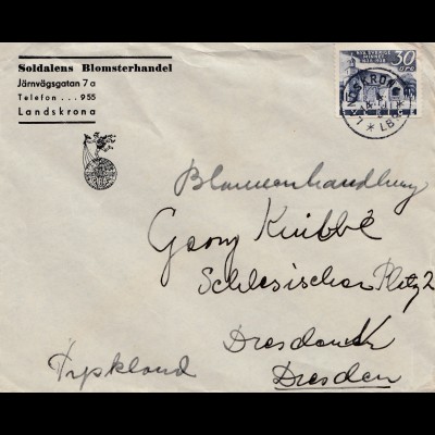 Schweden: Brief aus Landskron nach Dresden