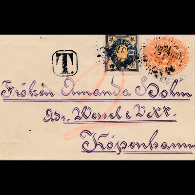 Schweden: 1896: Brief nach Kopenhagen, Nachgebühr