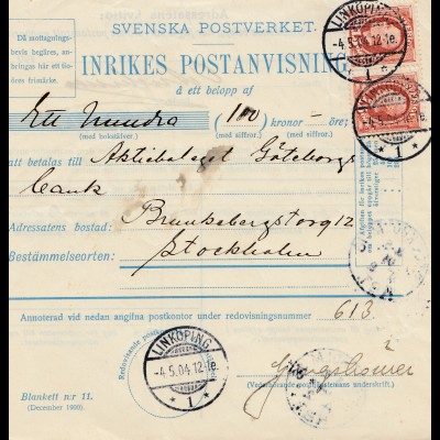 Schweden: 1904: Paketkarte Linköping nach Stockholm