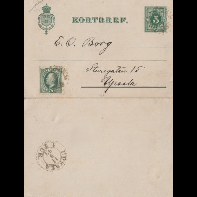 Schweden: 1893: Kortbref nach Upsala