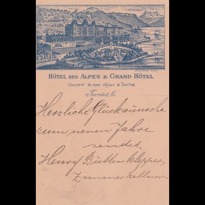Schweiz: 1896: Territet Ansichtskarte nach Aachen