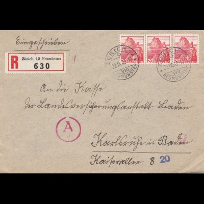 Schweiz: 1943: Zürich als Einschreiben nach Karlsruhe, OKW Zensur