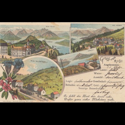 Schweiz: 1908: Ansichtskarte Rigi