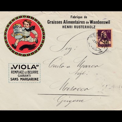 Schweiz: 1918: Waedenswil nach Mesocca, Margarine, Viola