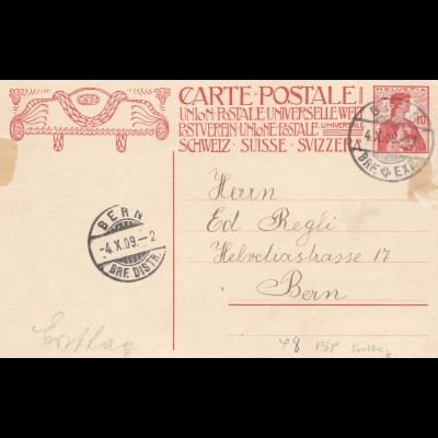 Schweiz: Ganzsache: 1909: Bern, Ersttag