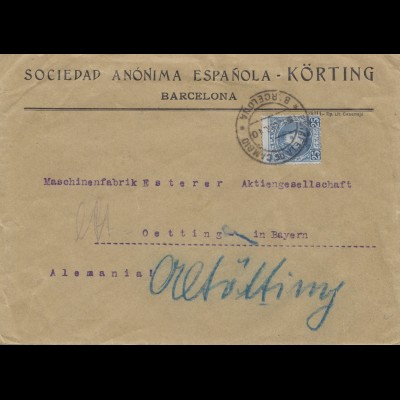Spanien: 1910: Brief aus Barcelona nach Oetting