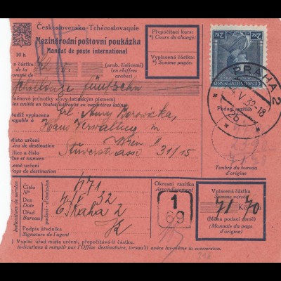 Tschecheslowakei: 1932: Paketkarte Prag nach Wien