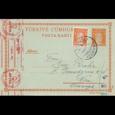 Türkei: 1941: Ganzsache Kadiköy nach Wien, OKW Zensur