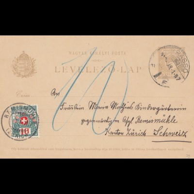 Ungarn: 1912: Ganzsache in die Schweiz