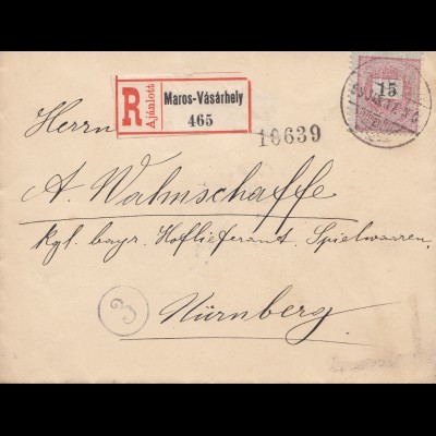 Ungarn: 1899: Einschreiben Maros-Vasarhey nach Nürnberg