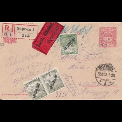 Ungarn: 1919: Ganzsache Einschreiben Eilboten Sopron 