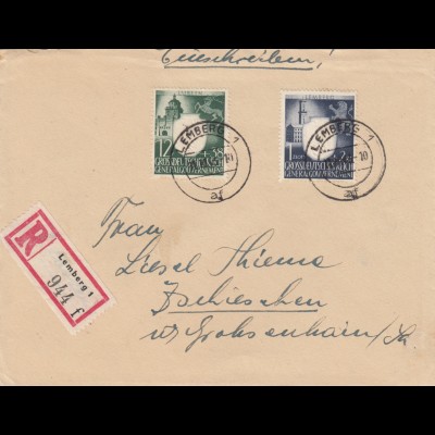 GG: MiF 4Gr. überfrankiert als Einschreiben Postamt Lemberg nach Grossenhain