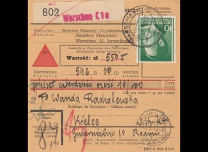 GG: Inlandspaketkarte Warschau Selbstbucher Nachnahme nach Kielce