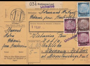 GG Inlandspaketkarte Uchanie Postagentur nach Warschau, BPP Signatur