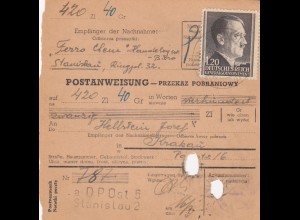 GG Postanweisung Stanislau-Krakau, DP Ost 5, EF 87A, portogerecht