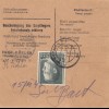 GG: Inlandspaketkarte Warschau-Tomaszow, Nachnahme, MiNr. 86A, MeF 3x