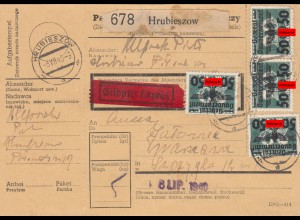 GG Inlandspaketkarte Hrubieszow, Eilbote nach Warschau, Seltene MeF #35