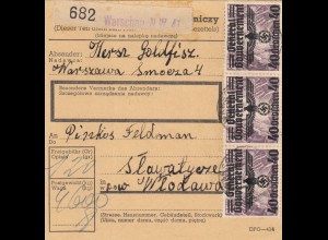 GG Inlandspaketkarte Warschau-Wlodawa, MeF 40Gr.