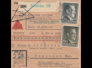 GG Inlandspaketkarte NN Wert Krakau 16 - Tomaszow
