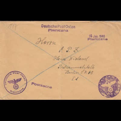 GG: Postsache Piwniczna nach Berlin-Postsammelstelle, Negativstempel