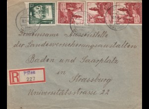 GG: R-Brief Pilica nach Strassburg, rückseitig Z2 vom Absender, portorichtig