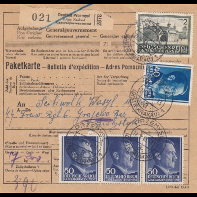 GG Paketkarte Deutsch Przemysl nach Grajewo/Bialystok, Freiw. Division Galizien