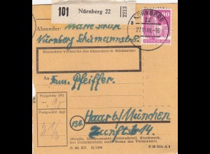 BiZone Paketkarte 1948: Nürnberg nach Haar b. München