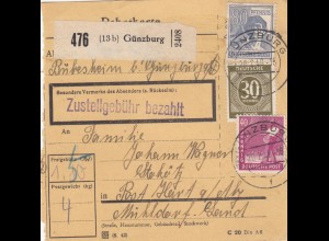 Paketkarte 1948: Günzburg nach Hart, Mühldorfer Land