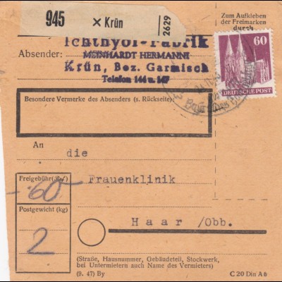 BiZone Paketkarte 1948: Krün nach Haar, Frauenklinik