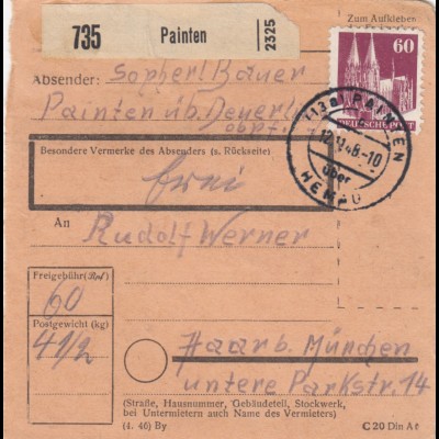 BiZone Paketkarte 1948: Painten nach Haar bei München