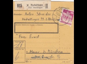 BiZone Paketkarte 1948: Hochaltingen nach Haar b. München